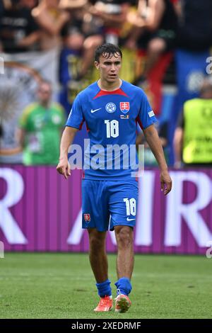 FRANKFURT AM MAIN, DEUTSCHLAND - 26. JUNI: David Strelec aus der Slowakei während des Gruppenspiels der UEFA EURO 2024 zwischen der Slowakei und Rumänien in Frankfurt Stockfoto
