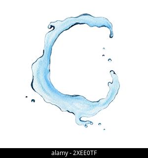 Wasserstrahl und Spritzer isoliert auf weißem Hintergrund. Handgezeichnete Aquarellillustration für Verpackungssymbol, Banner, Logo, Design, Etiketten. Speichern Sie den Stockfoto