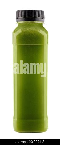 Flasche Spirulina Smoothie auf weißem Hintergrund Stockfoto