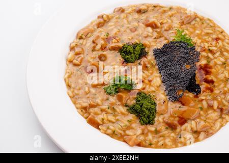 Klassisches italienisches veganes Pilzrisotto mit Arborio-Reis Stockfoto
