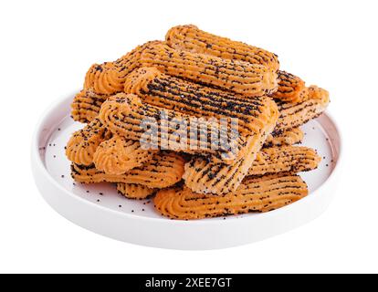 Bröckelige Kekse mit Mohnsamen auf Teller Stockfoto