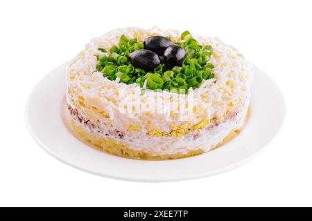 Das Restaurant serviert mimoza-Salat auf der Vorderseite Stockfoto