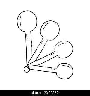 Satz Messlöffel, Doodle-Stil flache Vektor-Umrissillustration für Kinder Malbuch Stock Vektor