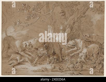 Wilde Sau und ihre Jungen von Hunden angegriffen, 1748. Jean-Baptiste Oudry (Französisch, 1686) Stockfoto