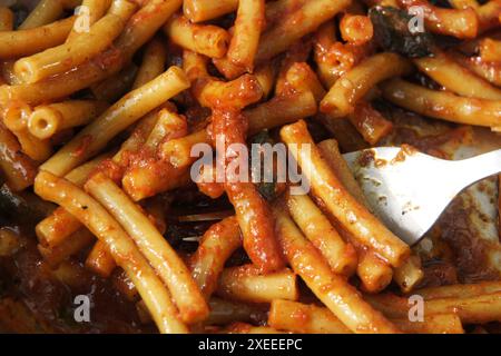 Cucurbita pepo variegata styriaca, Steirischer Kürbis, in Nudeln Stockfoto