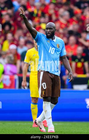 Stuttgart, Deutschland. Juni 2024. Fußball, UEFA Euro 2024, Europameisterschaft, Ukraine - Belgien, Vorrunde, Gruppe E, Spieltag 3, Stuttgart Arena, belgischer Romelu Lukaku gestikuliert. Quelle: Tom Weller/dpa/Alamy Live News Stockfoto