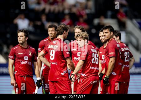 AMSTELVEEN - die belgischen Spieler während des FIH Pro League Männer-Hockey-Gruppenspiels im Wagener-Stadion. ANP ROBIN VAN LONKHUIJSEN Stockfoto