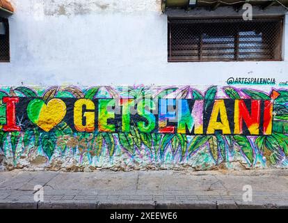 Kolumbien, Cartagena de Indias, ich liebe Getsemani Wandgemälde Stockfoto