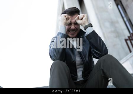 Depressiver Mann mittleren Alters Stockfoto