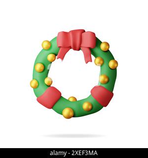 3D-Weihnachtskranz mit Glaskugeln Stock Vektor