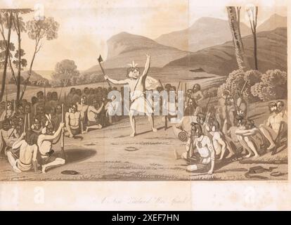 Eine Rede im neuseeländischen Krieg. Historisches Litho von Augustus Earle aus der Erzählung eines neunmonatigen Aufenthalts in Neuseeland im Jahr 1827 Stockfoto