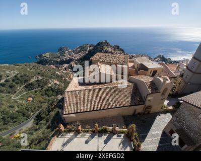 Fliegen im Adlernest in Castelmola, Sizilien, Italien Stockfoto
