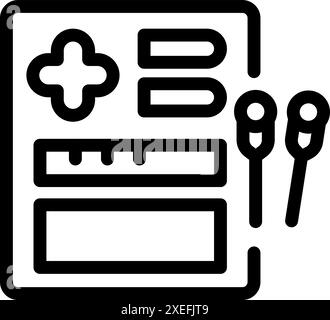 Symbol eines Arztes, der eine Akupunkturtherapie mit Nadeln durchführt, unter Verwendung einer Patientenakte Stock Vektor