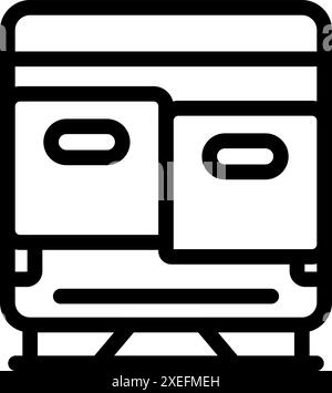 Einfaches schwarz-weißes Strichsymbol für zwei leere Sitze, die in einem öffentlichen Verkehrsmittel nach vorn zeigen Stock Vektor