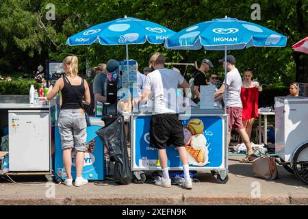 Eisverkäufer bei der Kumpula Village Party im Stadtteil Kumpula in Helsinki, Finnland Stockfoto