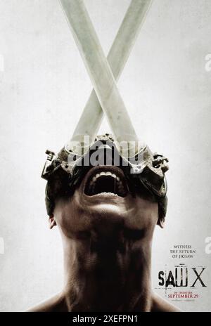 Saw X (2023) von Kevin Greutert mit Tobin Bell, Shawnee Smith und Synnøve Macody Lund. Ein kranker und verzweifelter John reist nach Mexiko für ein riskantes und experimentelles medizinisches Verfahren in der Hoffnung auf ein Wundermittel für seinen Krebs nur um zu entdecken, dass die gesamte Operation ein Betrug ist, um die Schwächsten zu betrügen. US-Poster mit einem Blatt ***NUR FÜR REDAKTIONELLE ZWECKE***. Quelle: BFA/Lionsgate Stockfoto