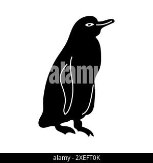 Handgezeichnetes Symbol für Einen Galapagos-Pinguin, der auf einem Felsen steht (Spheniscus mendiculus) Stock Vektor