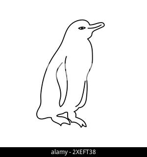 Handgezeichnetes Symbol für Einen Galapagos-Pinguin, der auf einem Felsen steht (Spheniscus mendiculus) Stock Vektor