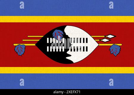 Flagge des Königreichs Eswatini. Nationale Swazilandische Flagge auf Stoff Stockfoto