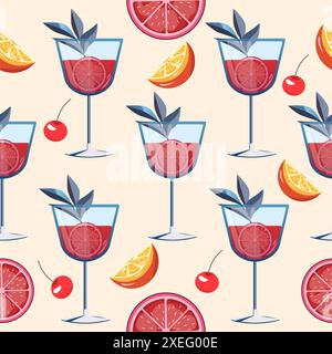 Nahtloses Muster mit frischen Sommerfrüchten und Cocktails. Gut zum Einpacken von Papier und Menühintergrund. Stock Vektor