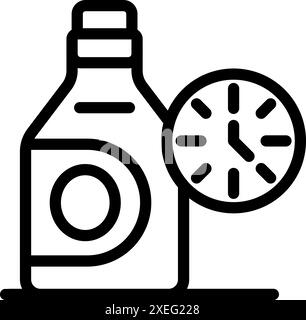 Waschmaschinenwaschmittelflasche mit Uhr, Konzept des schnellen Waschprogramms Stock Vektor