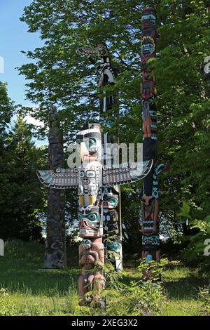 Thunderbird House Post (Replik, Tony Hunt, 1987), Brockton Point, Stanley Park, Vancouver, British Columbia, Kanada, Nordamerika Stockfoto