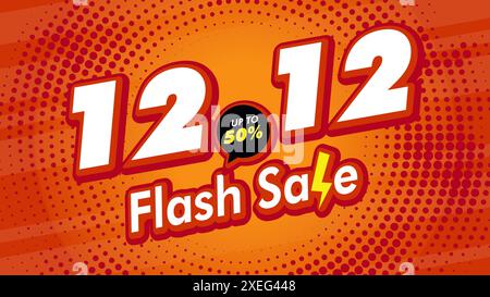 12,12. Dezember Flash-Verkaufsvorlage für Shopping-Werbekampagne orange Poster mit Donner-Elementen. Werbung für Web, soziale Medien, Online-Shopping Stock Vektor