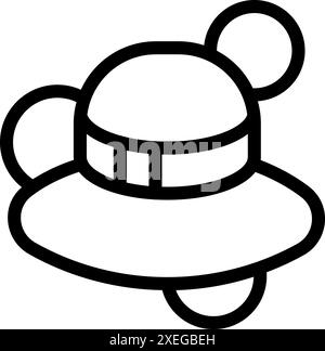 Minimales Line Art-Symbol eines klassischen Raumschiffs mit offenen Luken, die im Raum schwebend sind Stock Vektor