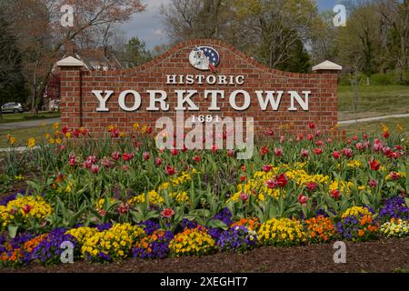 Eintrittsschild für das historische Yorktown in Virginia Stockfoto