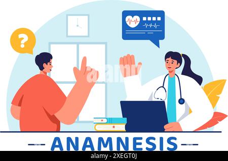 Vektor-Illustration eines Anamnesesesystems, das Informationen über Krankheiten und Gesundheitsdatenbanken in einem flachen Stil Cartoon Hintergrund bereitstellt Stock Vektor