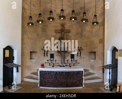 Innenansicht des Altars der Kalvarienkapelle in Pollenca im Norden Mallorcas Stockfoto