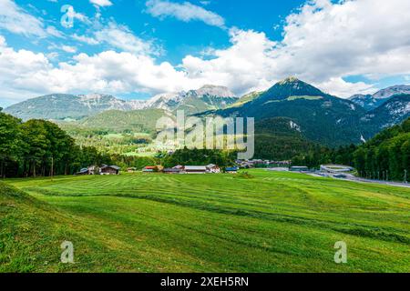 Landschaft Bayerisches Dorf SchÃ¶nau am KÃ¶nigssee. Königssee, Nationalpark Berchtesgaden, Bavar Stockfoto