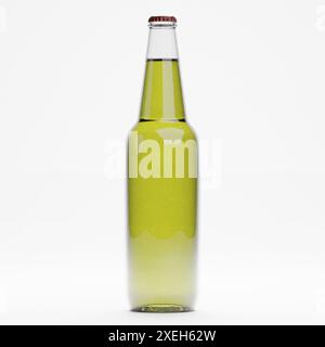 3D-Rendering von isolierten Bier- oder Likör-Alkohol-Glasflaschen auf weiß Stockfoto