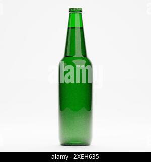 3D-Rendering von isolierten Bier- oder Likör-Alkohol-Glasflaschen auf weiß Stockfoto