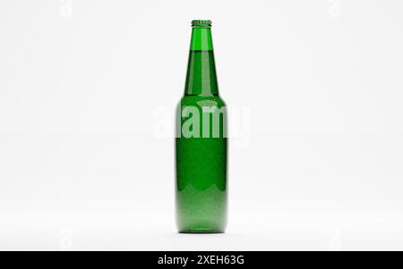 3D-Rendering von isolierten Bier- oder Likör-Alkohol-Glasflaschen auf weiß Stockfoto