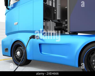 Nahaufnahme der Betankung von Brennstoffzellenfahrzeugen in der Wasserstoffstation. 3D-Rendering-Bild. Stockfoto