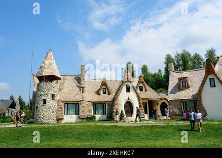 Porumbacu de Sus, Sibiu, Rumänien, 16. Juli 2021: Schloss von Clay aus dem Valey der Fähren (Castelul de Lut Valea Zanelor) in Siebenbürgen (Transilvani Stockfoto