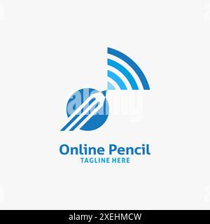 Bleistift- und wlan-Signal für Online-Bleistift-Logo Stock Vektor