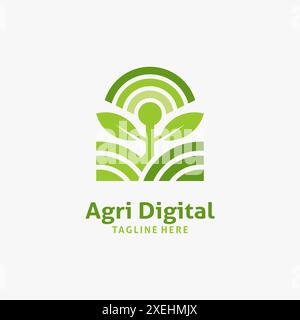 Pflanzenfarm und wlan-Signal für digitales Landwirtschafts-Logo Stock Vektor