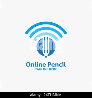 Bleistift- und wlan-Signal für Online-Bleistift-Logo Stock Vektor