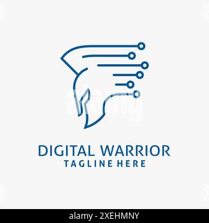 Spartan- und Tech-Elemente für Digital Warrior-Logo Stock Vektor