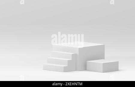 Weiße 3D Podium geometrische Bühne mit Treppenprodukt Premium Präsentation realistische Vektor-Illustration. Sockel Grundfundament rechteckige Box m Stock Vektor