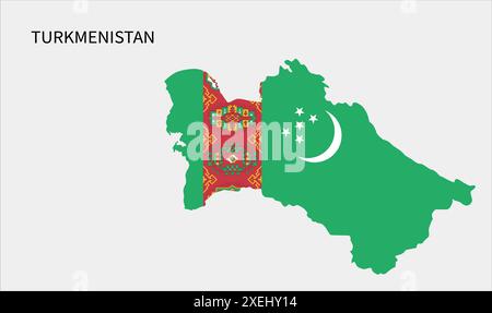Turkmenistan Flaggenkarte, offizielle Farbe mit Anteil, vollständig editierbare Illustration, Vektor, Flagge, Regierung, Nationalflagge, Patriotismus Stock Vektor
