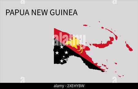 Papua-Neuguinea-Flaggenkarte, offizielle Farbe mit Anteil, vollständig editierbare Illustration, Vektor, Flagge, Regierung, Nationalflagge, Patriotismus Stock Vektor