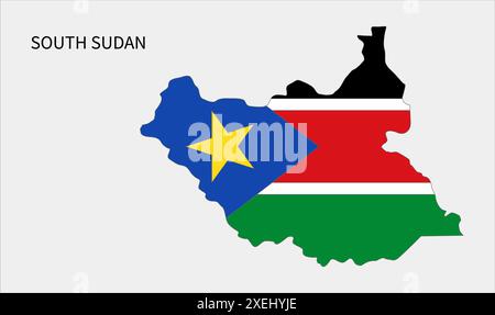 Südsudan Flaggenkarte, offizielle Farbe mit Proportionen, vollständig editierbare Illustration, Vektor, Flagge, Regierung, Nationalflagge, Patriotismus Stock Vektor