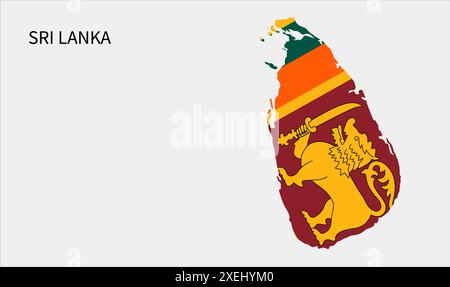 Sri Lanka Flaggenkarte, offizielle Farbe mit Anteil, vollständig editierbare Illustration, Vektor, Flagge, Regierung, Nationalflagge, Patriotismus Stock Vektor