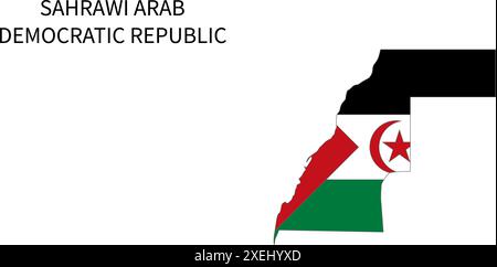 Sahrawi Arabische Demokratische Republik Flaggenkarte, offizielle Farbe mit Anteil, vollständig editierbare Illustration, Vektor, Flagge, Regierung, Nationalflagge, Patri Stock Vektor