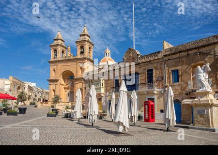 Pfarrkirche unserer Lieben Frau von Pompeji, Fischerdorf Marsaxlokk auf Malta. Stockfoto