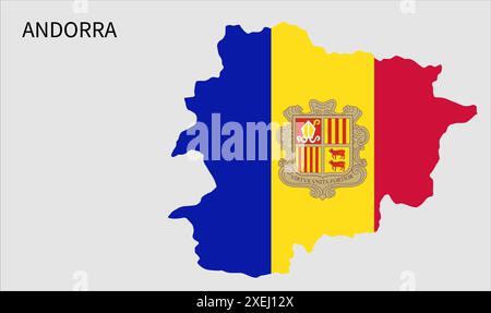 Andorra Flaggenkarte, offizielle Farbe mit Anteil, vollständig editierbare Illustration, Vektor, Flagge, Regierung, Nationalflagge, Patriotismus Stock Vektor