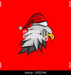 weihnachtsadler Falken-Karikatur mit weihnachtsmann-Kappe-Logo-Design auf isoliertem Hintergrund Stock Vektor